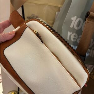 Elegant White and Brown Women's Bag